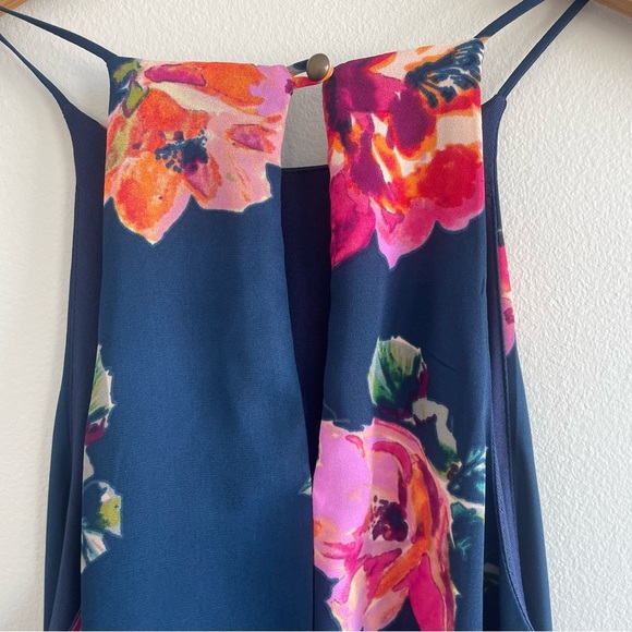 Everly Dark Blue Floral Dress With Halter Neck Size Medium - Picture 3 of 7